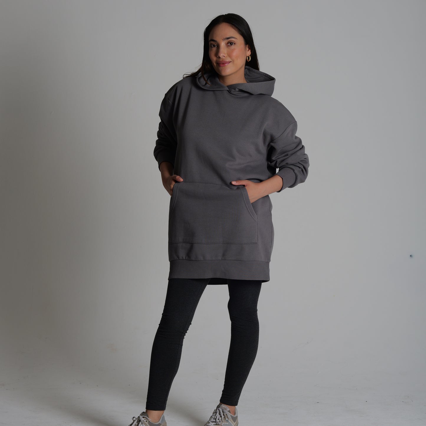 Women's Long Loose Fit  Fleece Hoodie Dress