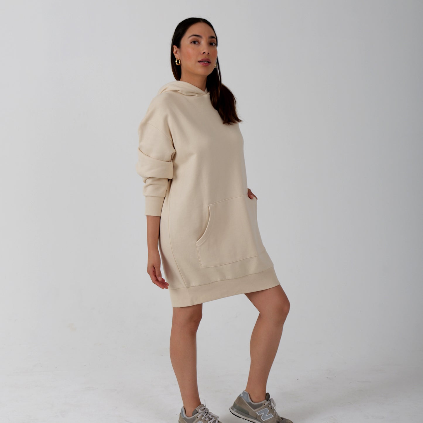 Women's Long Loose Fit  Fleece Hoodie Dress