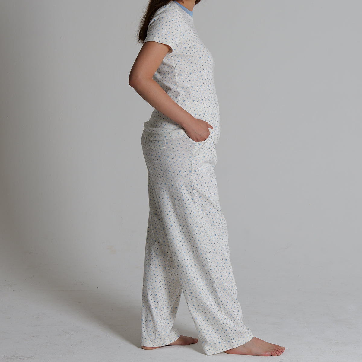 Women's Regular Fit  100% Soft Cotton Pointelle Rib 3 Pocket Printed Pajamas