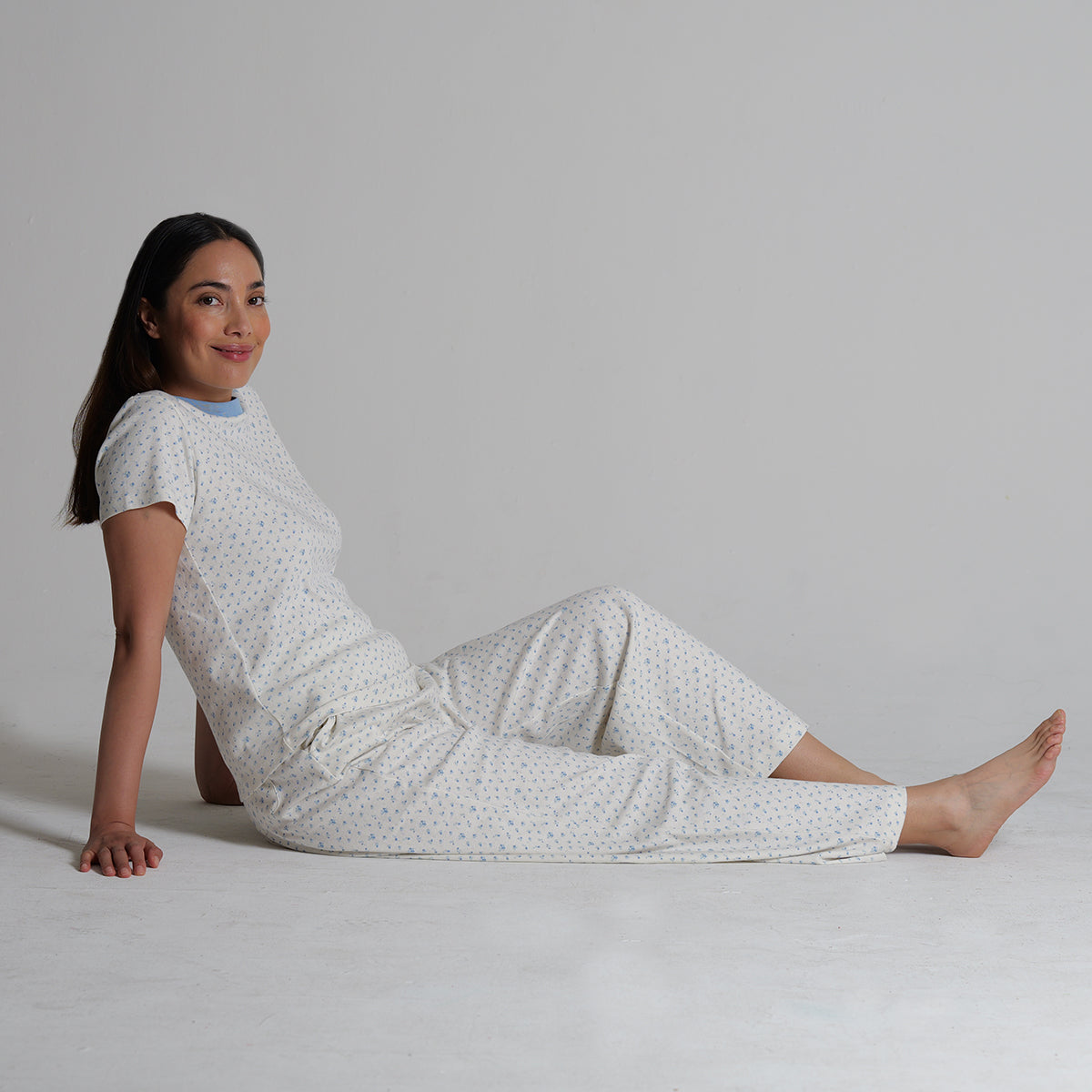 Women's Regular Fit  100% Soft Cotton Pointelle Rib 3 Pocket Printed Pajamas
