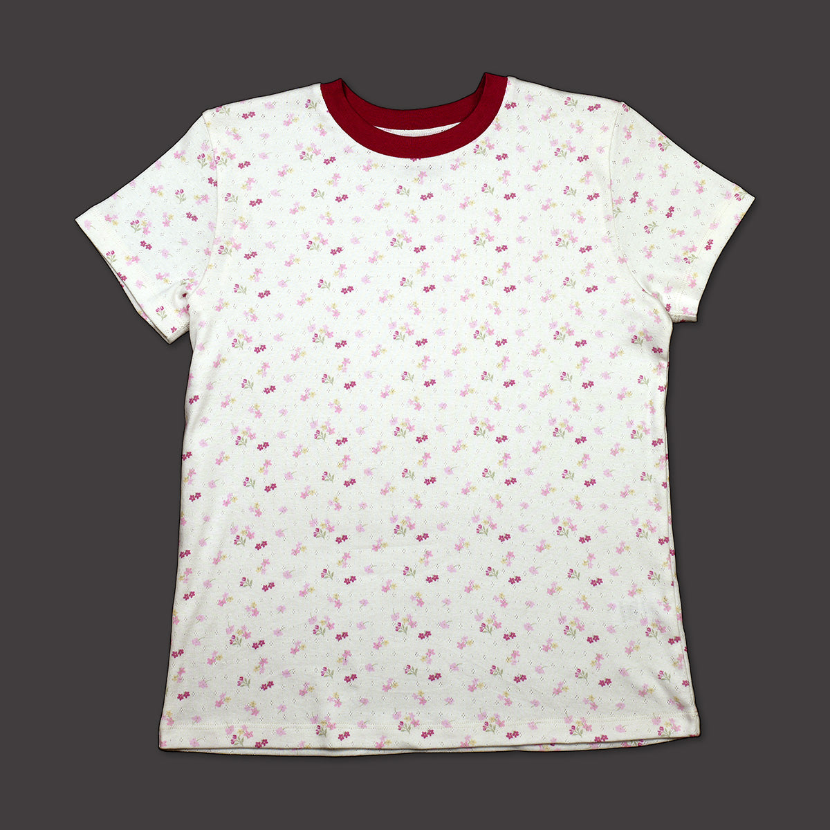 Women's Regular Fit Short Sleeve 100% Soft Cotton Pointelle Rib Printed Tees